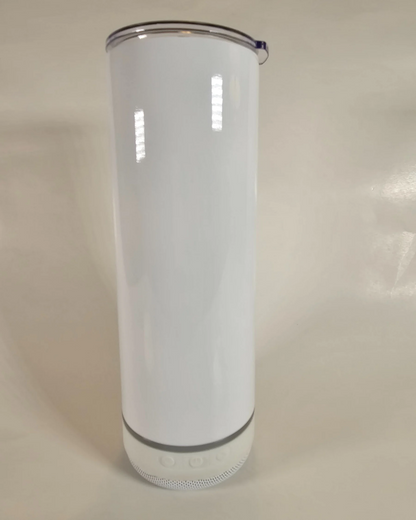 USB bluetooth speaker tumbler. it is a 16oz tumbler that has a bluetooth speaker that is detachable. the speaker comes in black or white. the tumbler is all white. the tumbler comes with a charging cord.