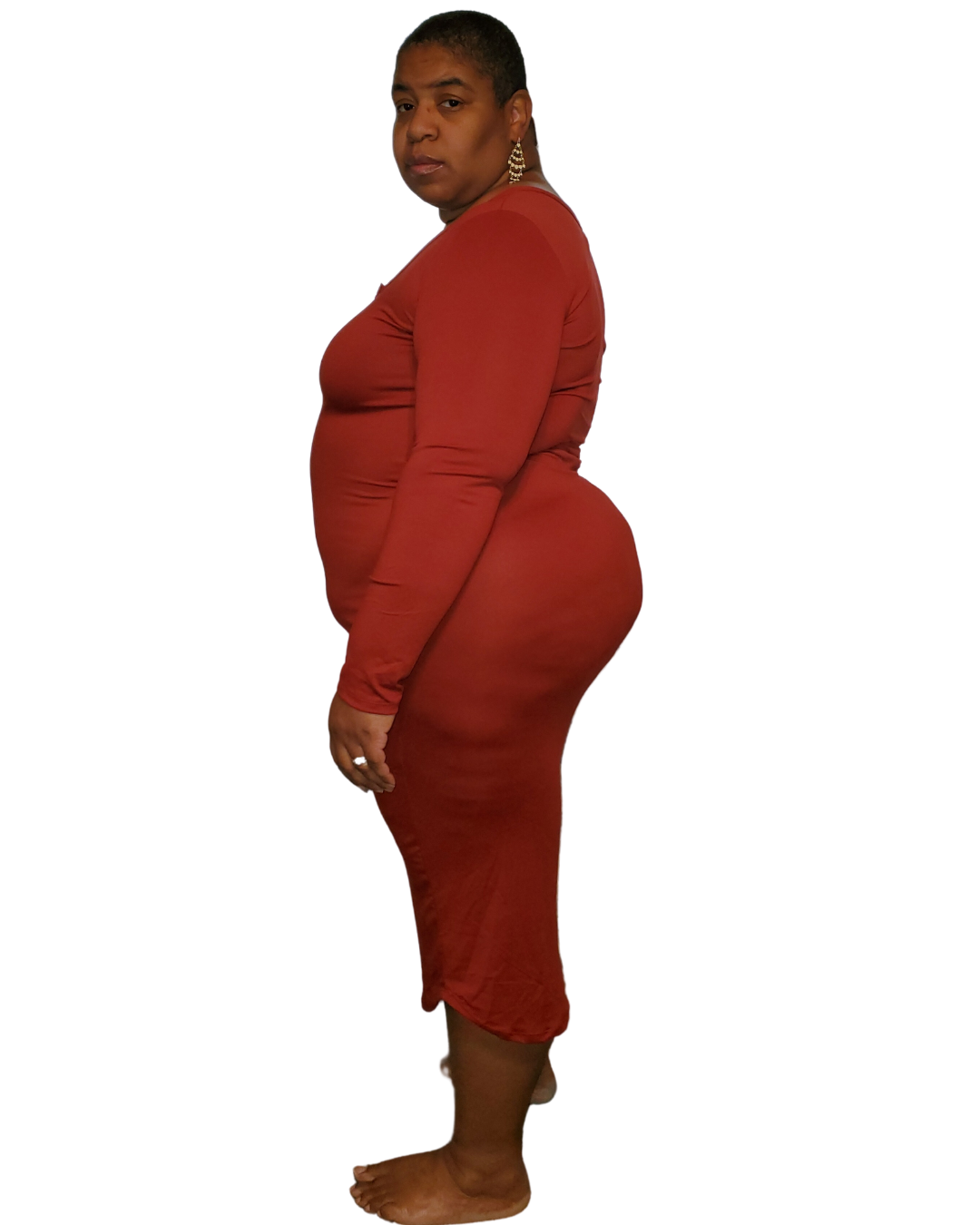 1x-3x red soft material v-neck fitted dress. dress goes pass the knees