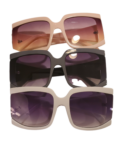 tan, gray, white frame women sunglasses. stylish, durable frame, can wear with any outfit