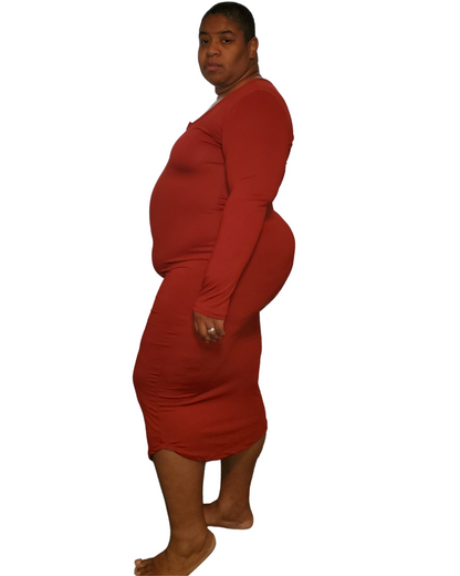 1x-3x red soft material v-neck fitted dress. dress goes pass the knees