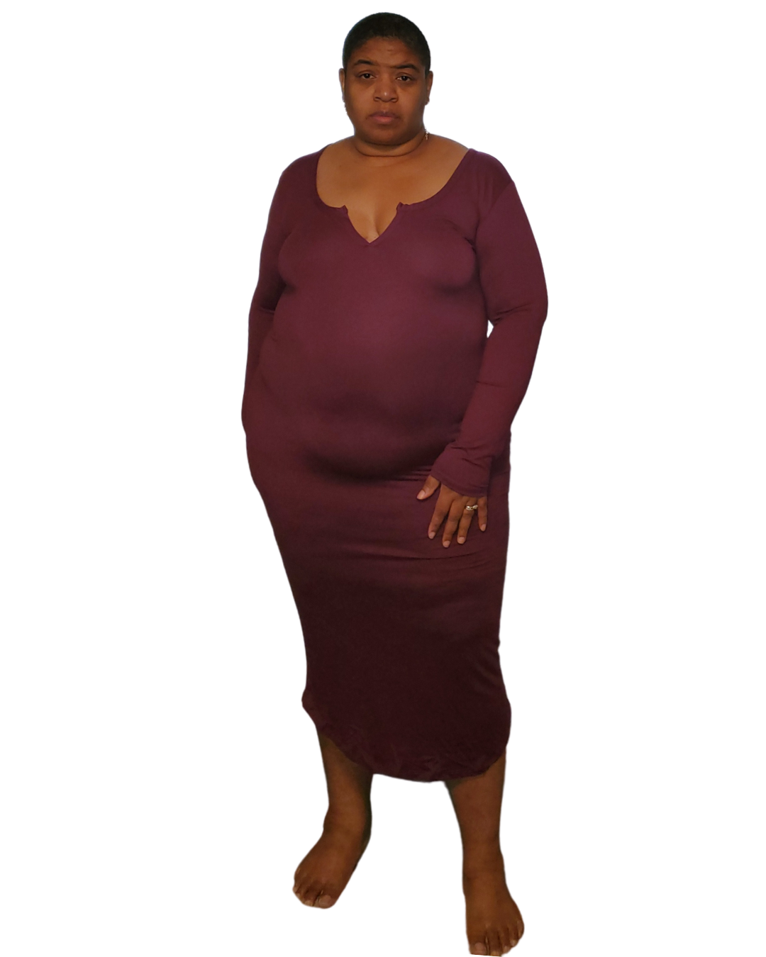 Women Soft Sexy Plus Size Split Neck Long Sleeve Midi Dress Huge