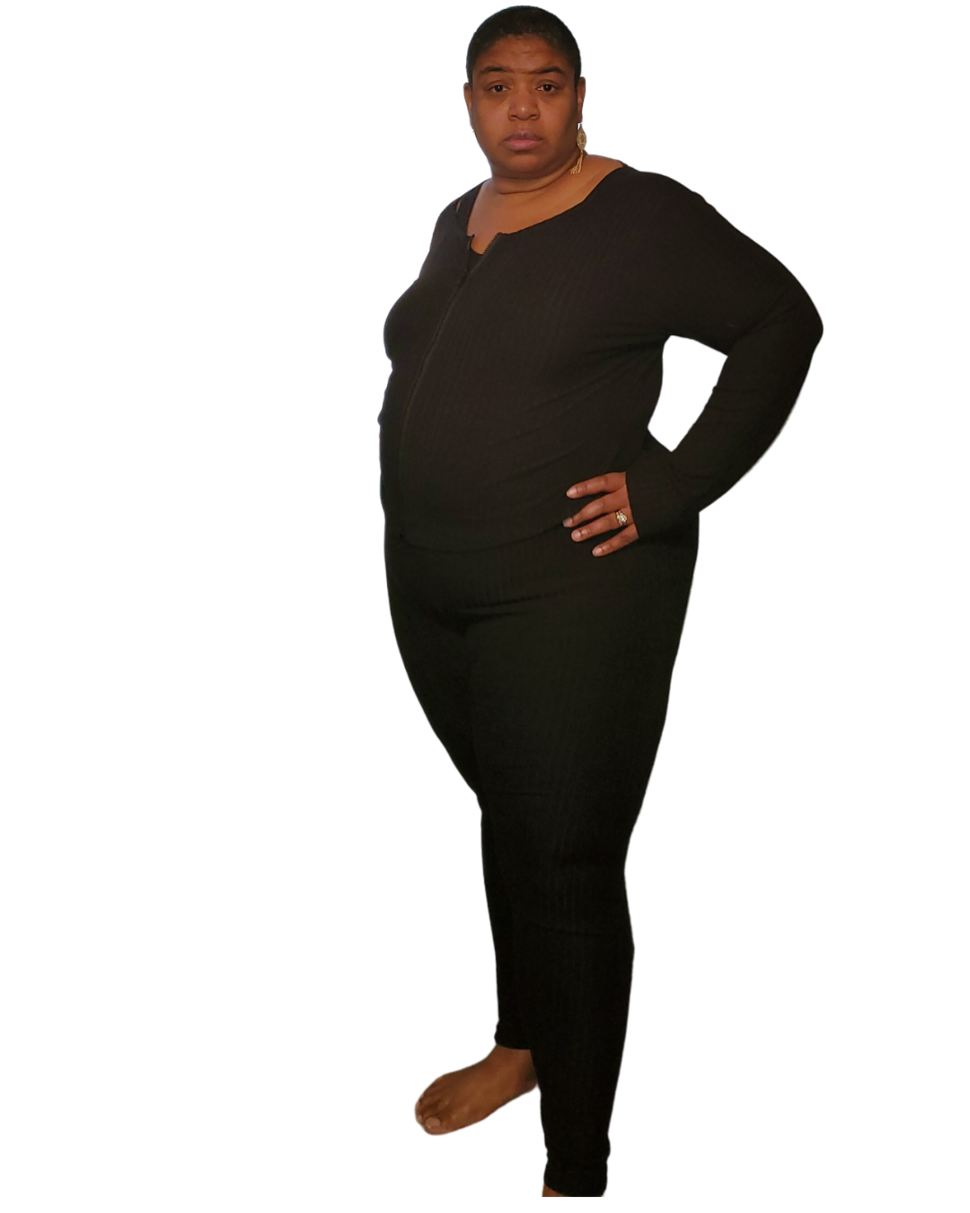 Final Sale Plus Size 2pc Ribbed Long Sleeve Top and Pants Set in