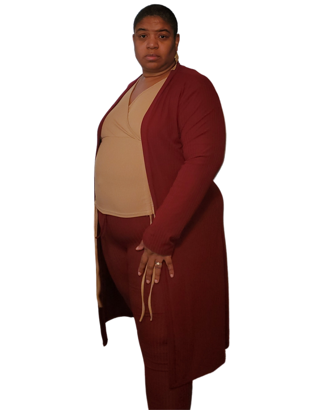 Women Plus Size Stretchable Ribbed Long Cardigan Leggings Set Plus C Dvine Timing Collection LLC