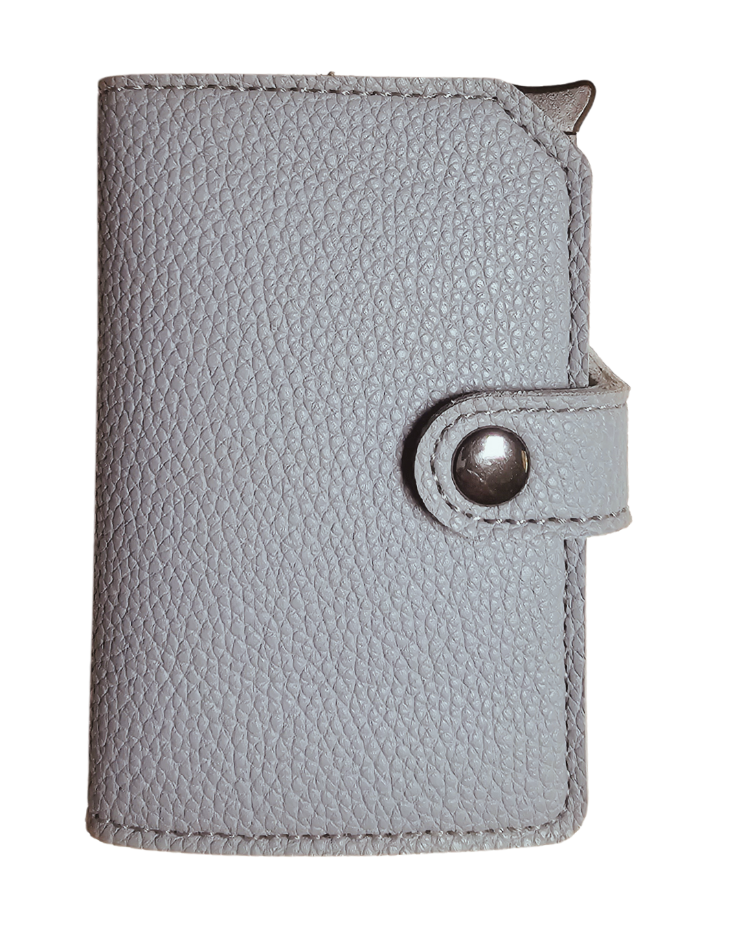 image of blue RIFD wallet. the wallets comes in either blue or black. the blue is light blue.